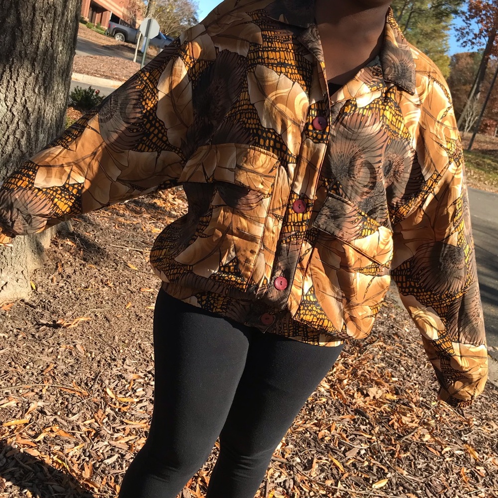 ADAM DOUGLASS Vintage Floral Print Silk Jacket